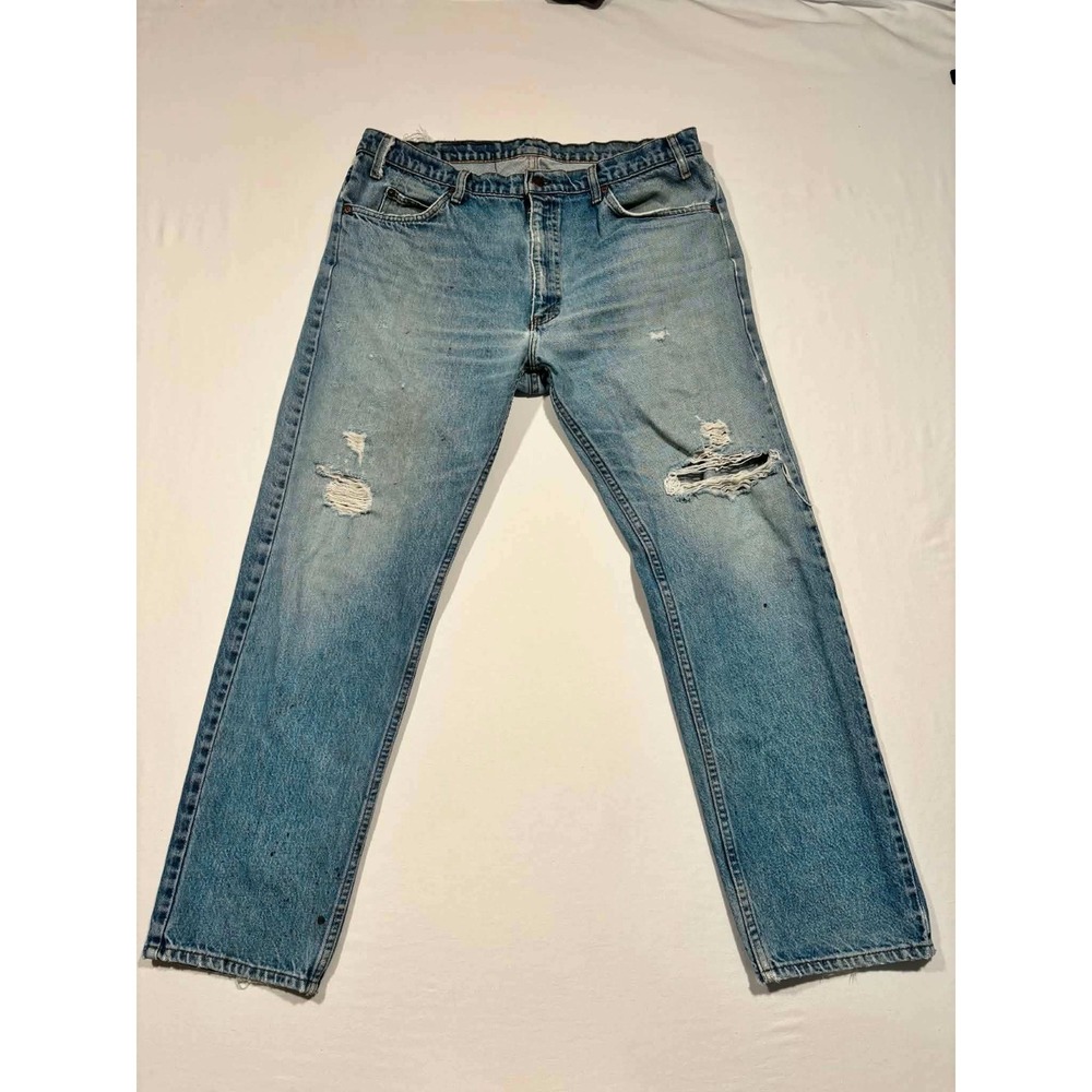 Vintage Levis 505 Orange Tab Distressed Light Wash Straight Leg Jeans Mens 34x33
